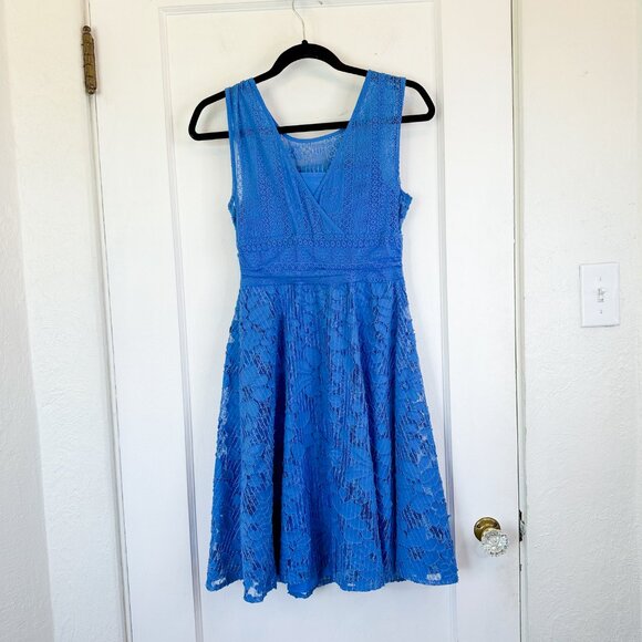 Moulinette Soeurs | Anthropologie Liliflora Lace Mini SunDress in Blue $189 Sz 6 - Picture 4 of 6